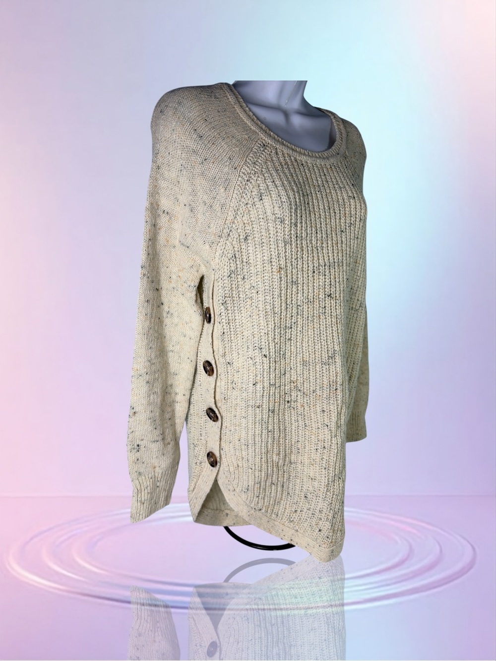RD Style Women's Plus Rowca Side Button Sweater  Beige Size Small NWT